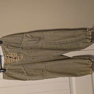 Free People We The Free Blue and White Striped Barrel Jeans Pants